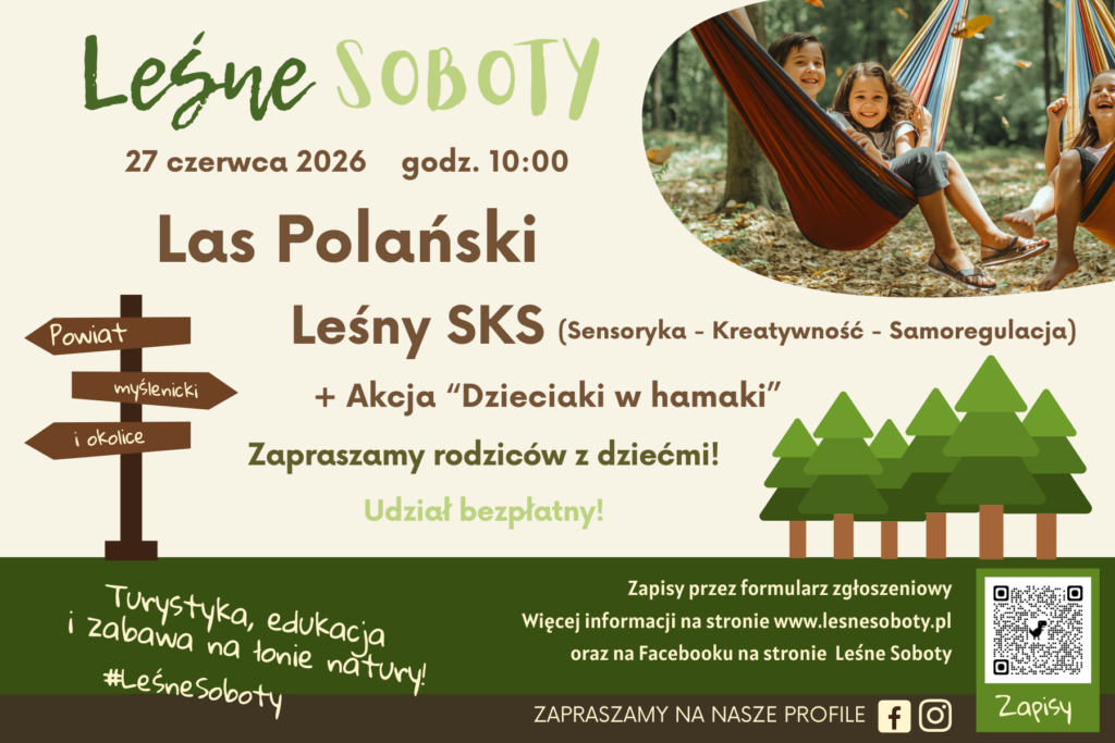 Dzieci w lesie odpoczywają i się bawią na hamakach